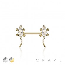 MULTI CZ LUXURIOUS LIZARD CZ 316L SURGICAL STEEL NIPPLE RING